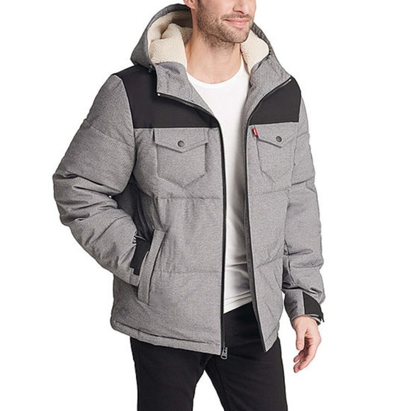 Levi's Other - 💙HP💙 Levi's Wind Resistant Heavyweight Grey & Black Hooded Puffer Jacket M